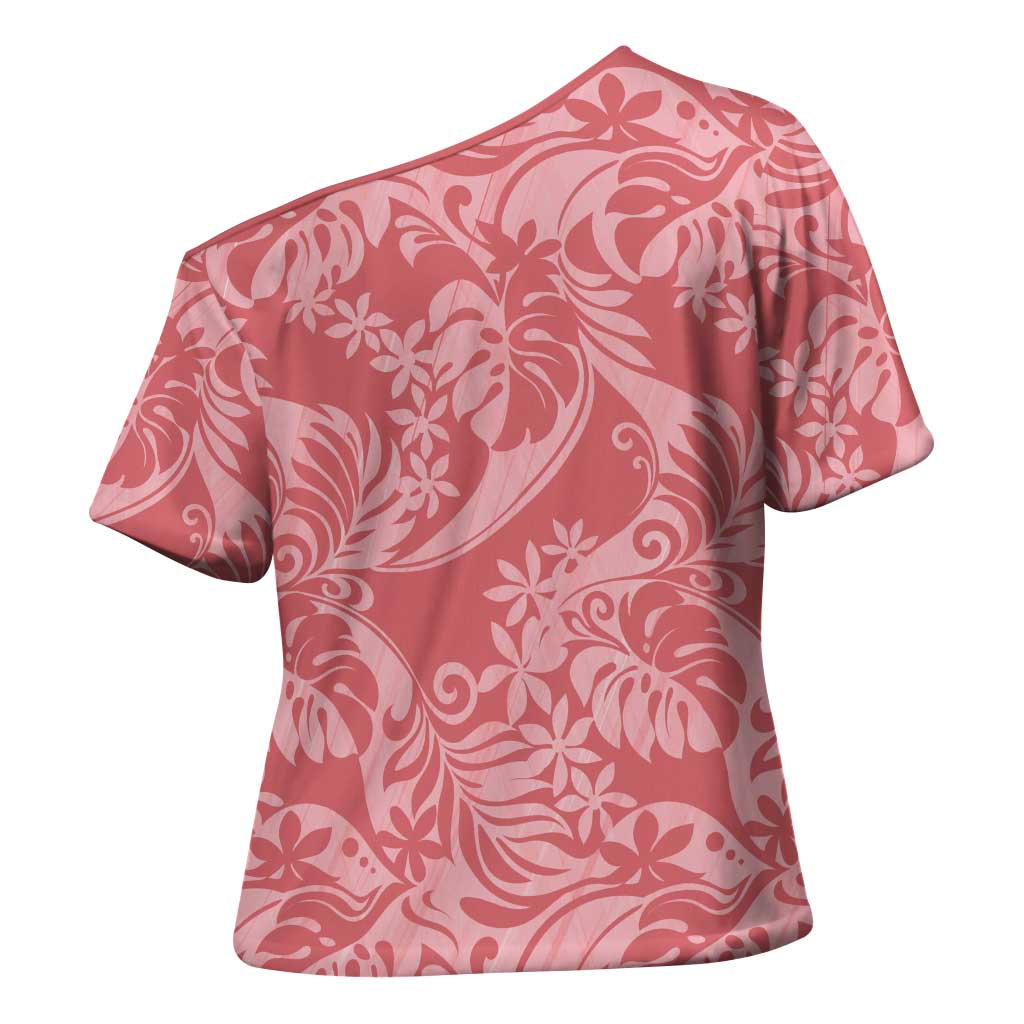Tahiti Tarona Tiare Floral Cross Shoulder Shirt Monstera Palm Tropical Leaves LT01 - Polynesian Pride