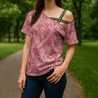 Tahiti Tarona Tiare Floral Cross Shoulder Shirt Monstera Palm Tropical Leaves LT01 - Polynesian Pride