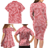 Tahiti Tarona Tiare Floral Family Matching Long Sleeve Bodycon Dress and Hawaiian Shirt Monstera Palm Tropical Leaves LT01 - Polynesian Pride