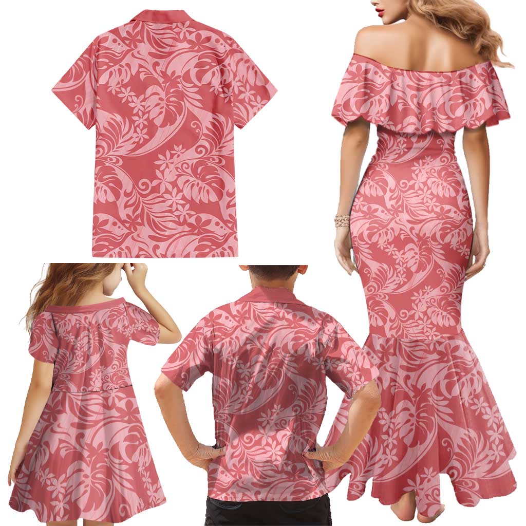 Tahiti Tarona Tiare Floral Family Matching Mermaid Dress and Hawaiian Shirt Monstera Palm Tropical Leaves LT01 - Polynesian Pride