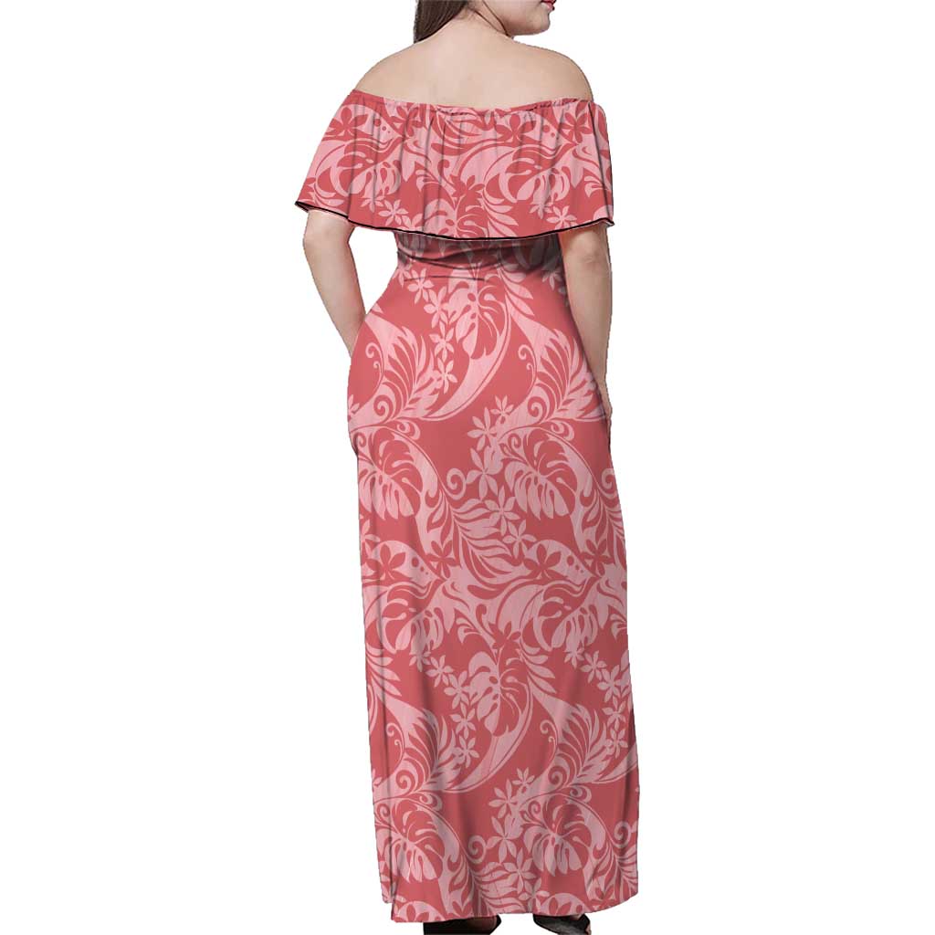 Tahiti Tarona Tiare Floral Family Matching Off Shoulder Maxi Dress and Hawaiian Shirt Monstera Palm Tropical Leaves LT01 - Polynesian Pride