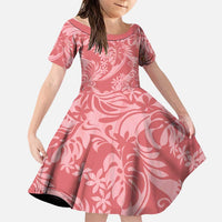 Tahiti Tarona Tiare Floral Family Matching Tank Maxi Dress and Hawaiian Shirt Monstera Palm Tropical Leaves LT01 Daughter's Dress Pink - Polynesian Pride