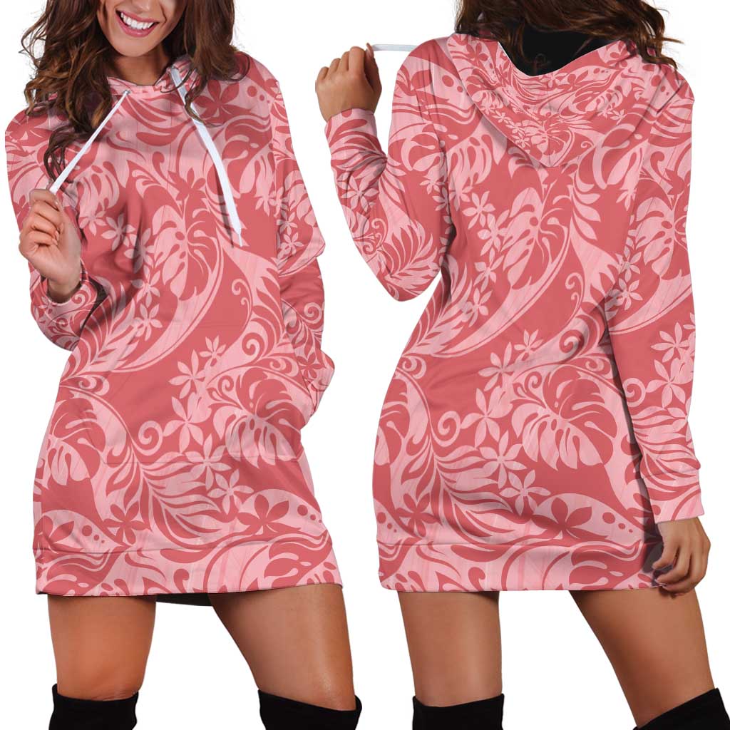 Tahiti Tarona Tiare Floral Hoodie Dress Monstera Palm Tropical Leaves LT01 - Polynesian Pride