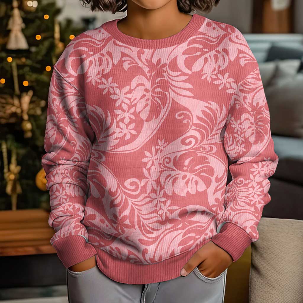 Tahiti Tarona Tiare Floral Kid Ugly Christmas Sweater Monstera Palm Tropical Leaves LT01 - Polynesian Pride