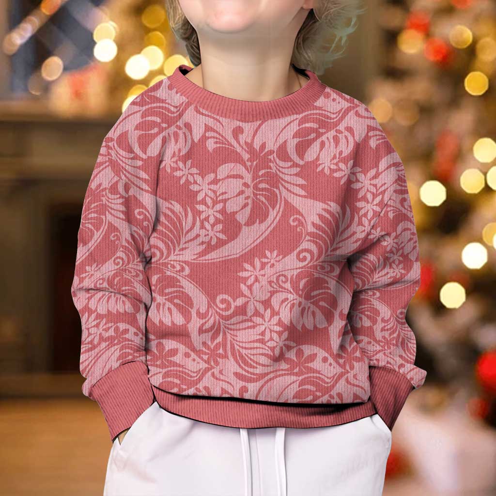 Tahiti Tarona Tiare Floral Kid Ugly Christmas Sweater Monstera Palm Tropical Leaves LT01 - Polynesian Pride