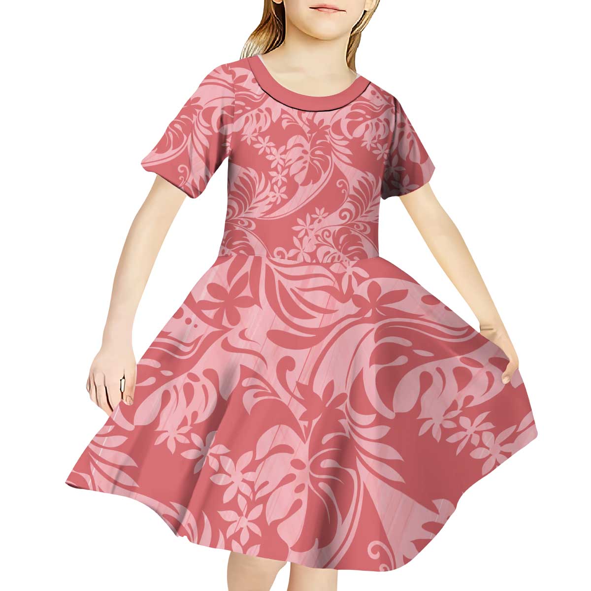 Tahiti Tarona Tiare Floral Kid Short Sleeve Dress Monstera Palm Tropical Leaves LT01 - Polynesian Pride