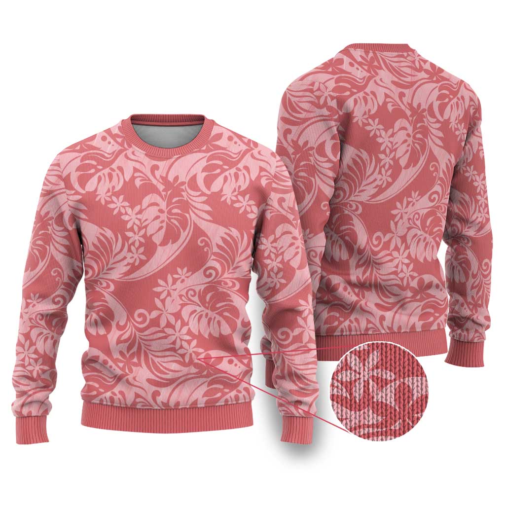 Tahiti Tarona Tiare Floral Ugly Christmas Sweater Monstera Palm Tropical Leaves LT01 Pink - Polynesian Pride