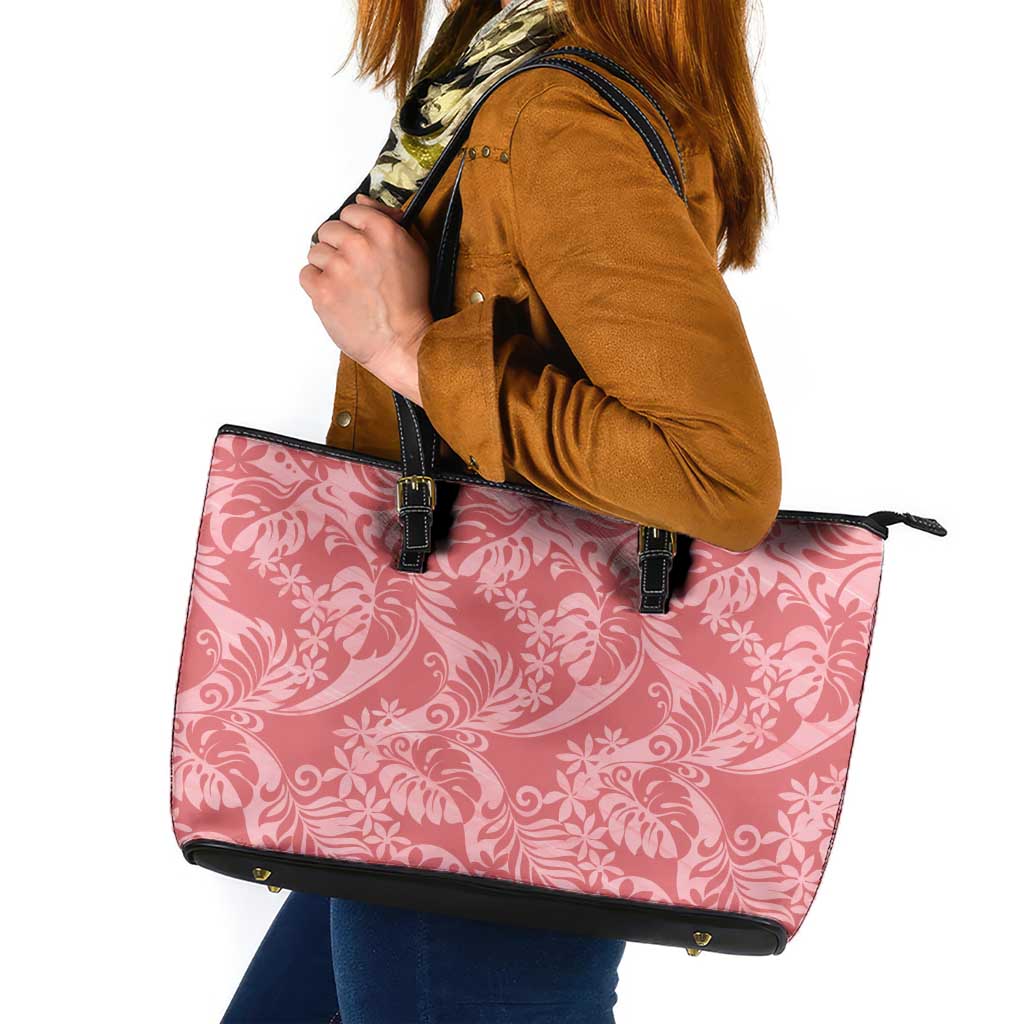 Tahiti Tarona Tiare Floral Leather Tote Bag Monstera Palm Tropical Leaves - Polynesian Pride