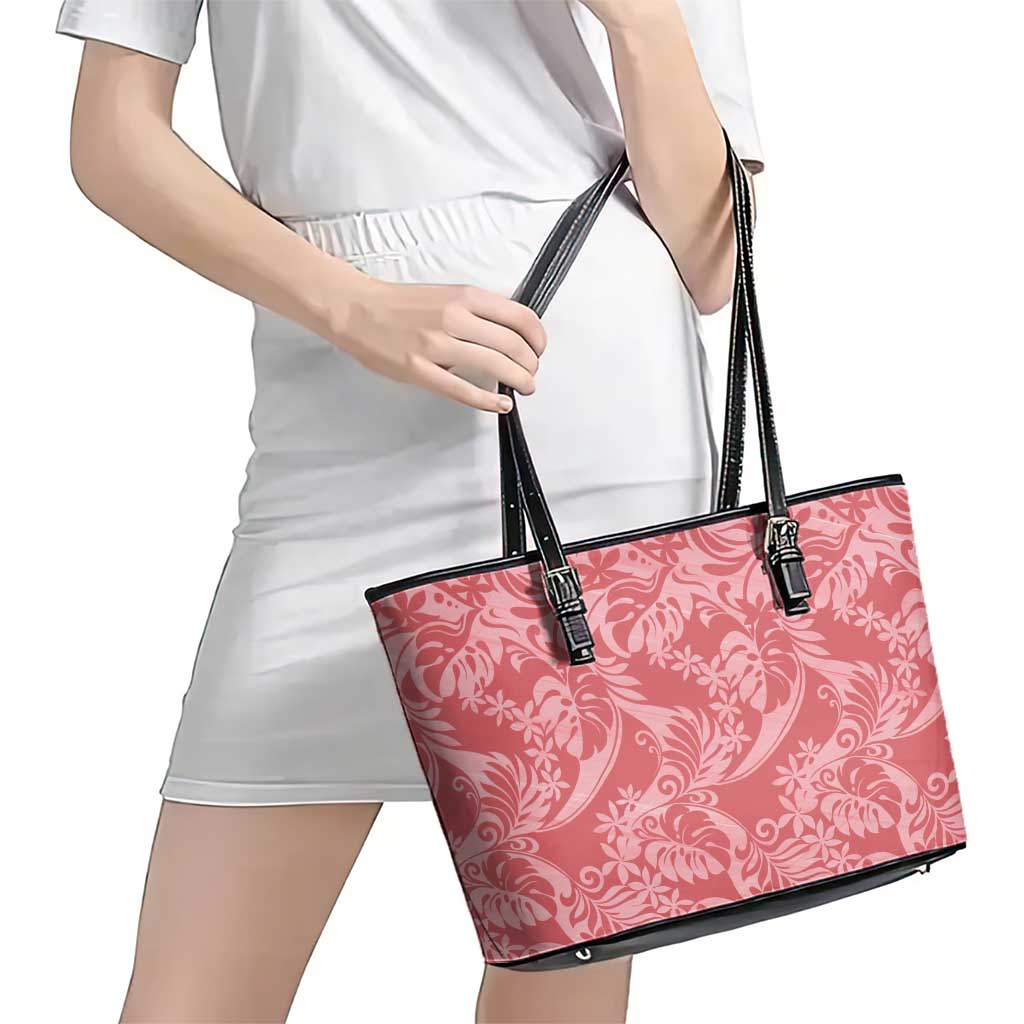 Tahiti Tarona Tiare Floral Leather Tote Bag Monstera Palm Tropical Leaves - Polynesian Pride