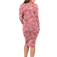 Tahiti Tarona Tiare Floral Long Sleeve Bodycon Dress Monstera Palm Tropical Leaves LT01 - Polynesian Pride