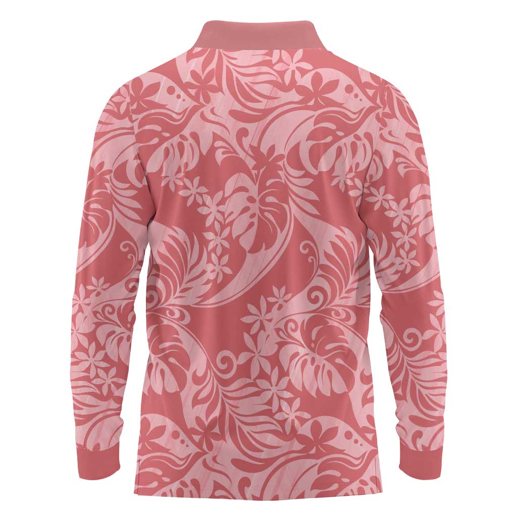 Tahiti Tarona Tiare Floral Long Sleeve Polo Shirt Monstera Palm Tropical Leaves LT01 - Polynesian Pride