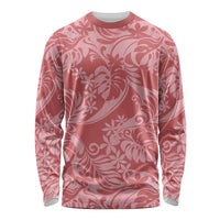 Tahiti Tarona Tiare Floral Long Sleeve Shirt Monstera Palm Tropical Leaves LT01 Unisex Pink - Polynesian Pride