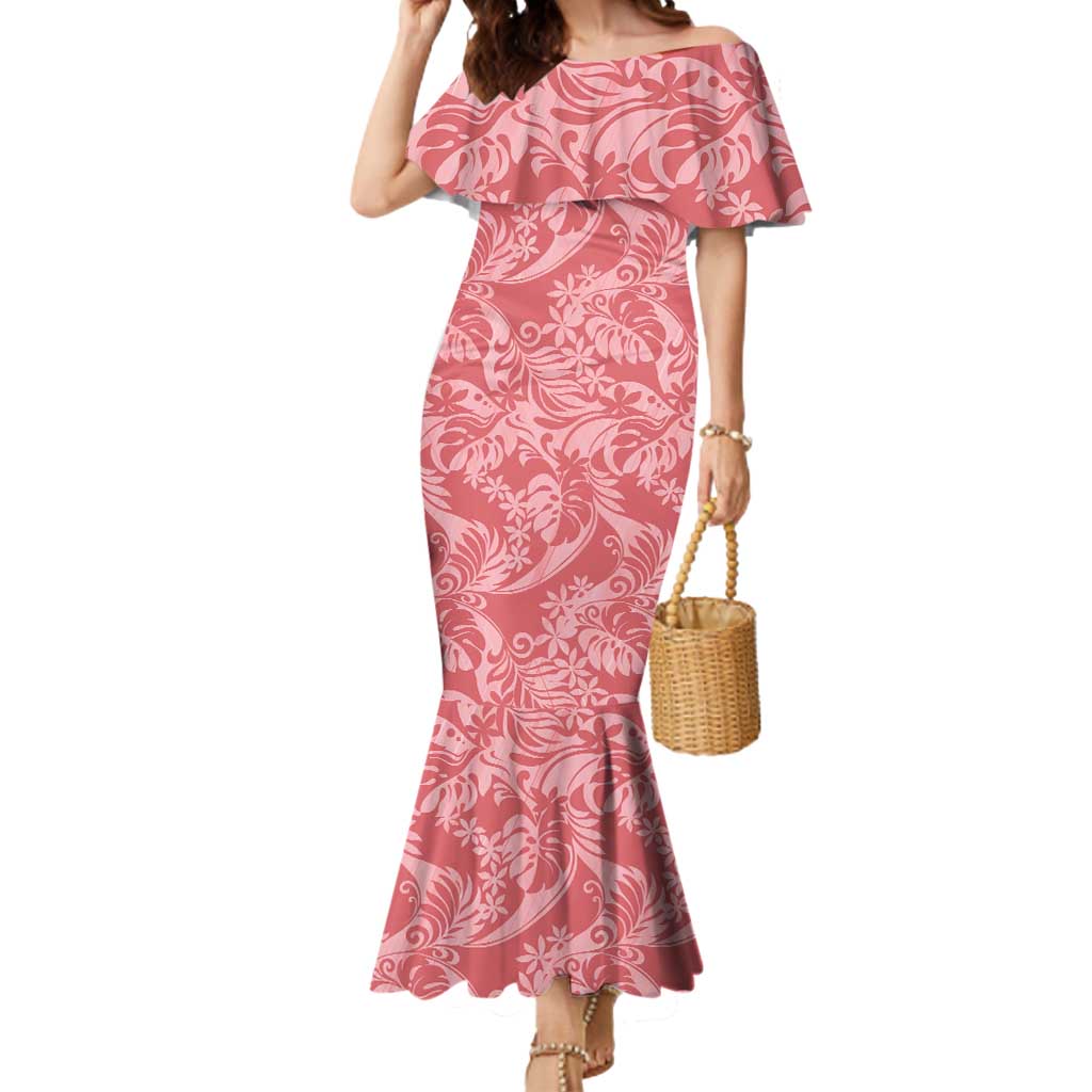 Tahiti Tarona Tiare Floral Mermaid Dress Monstera Palm Tropical Leaves LT01 Women Pink - Polynesian Pride