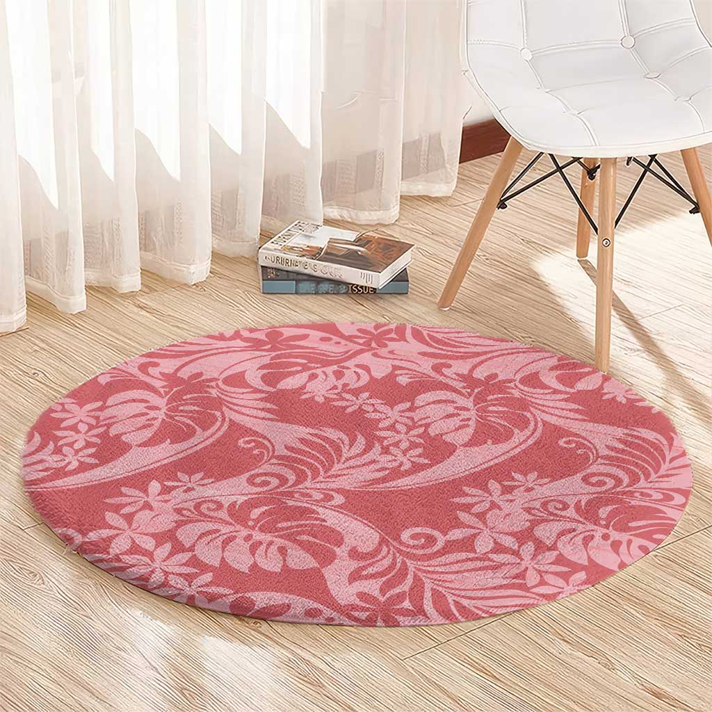 Tahiti Tarona Tiare Floral Round Carpet Monstera Palm Tropical Leaves - Polynesian Pride