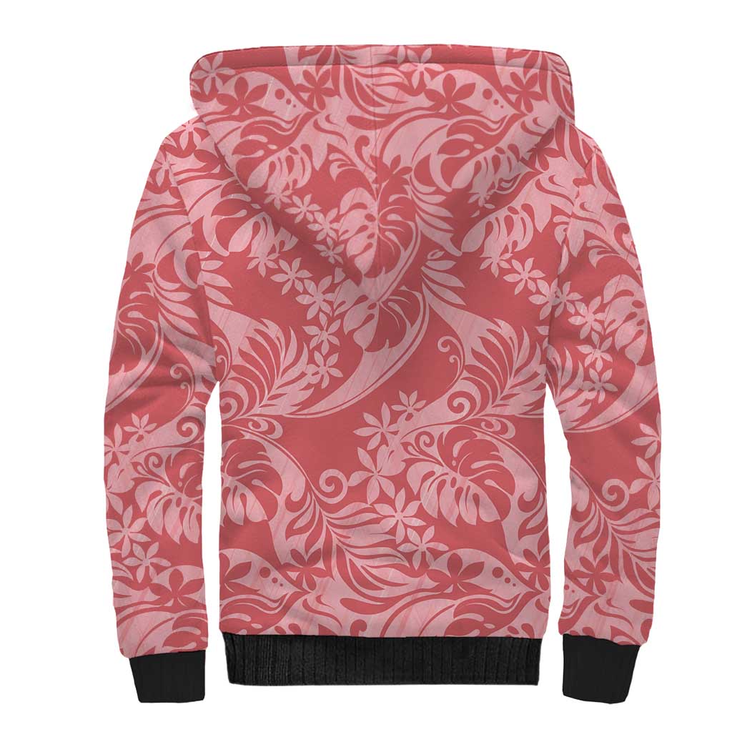 Tahiti Tarona Tiare Floral Sherpa Hoodie Monstera Palm Tropical Leaves LT01 - Polynesian Pride