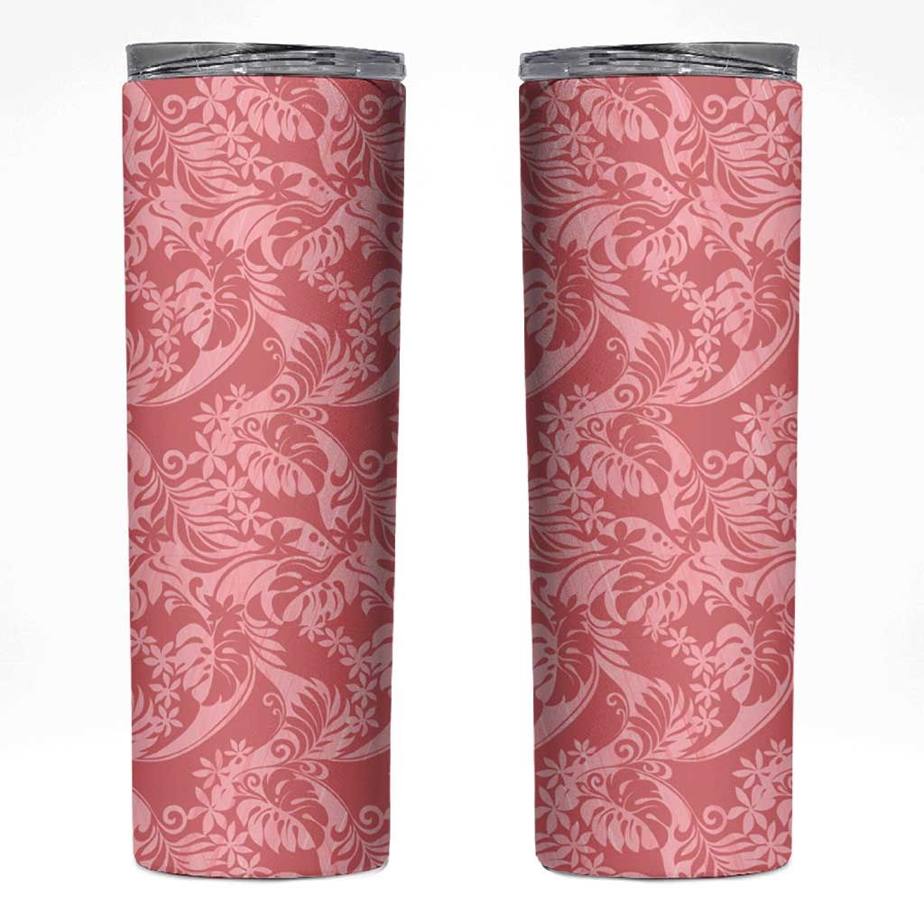 Tahiti Tarona Tiare Floral Skinny Tumbler Monstera Palm Tropical Leaves LT01 Pink - Polynesian Pride