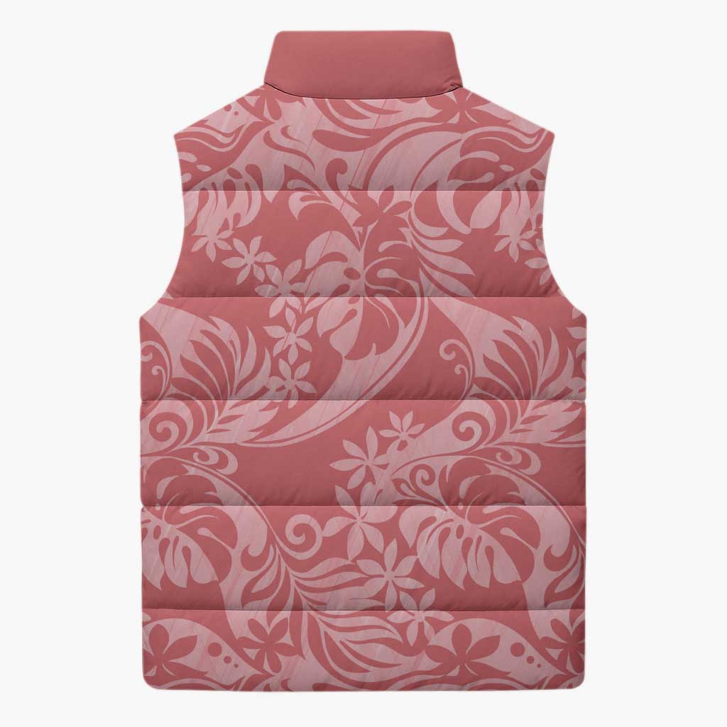 Tahiti Tarona Tiare Floral Sleeveless Puffer Jacket Monstera Palm Tropical Leaves - Polynesian Pride