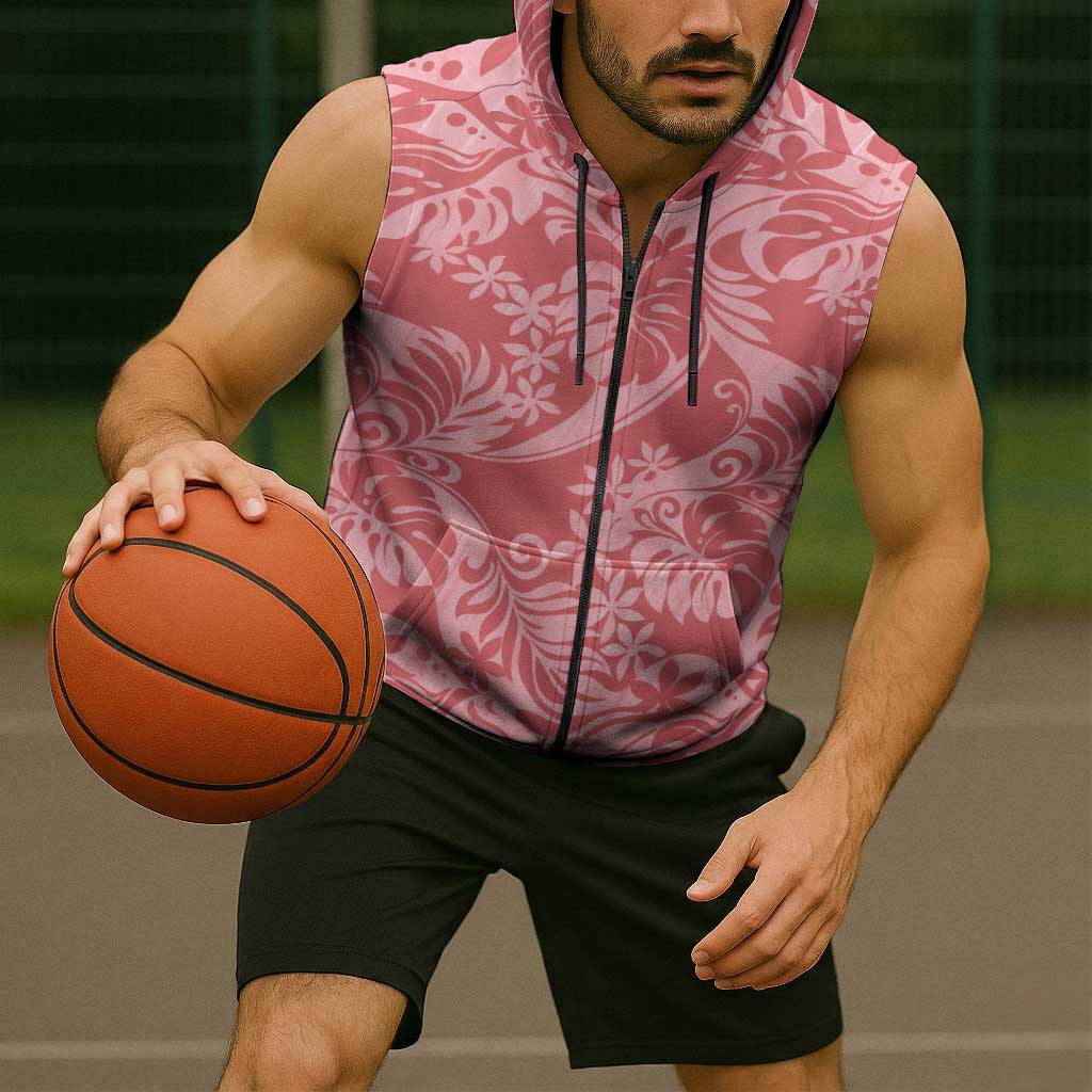 Tahiti Tarona Tiare Floral Sleeveless Zip Hoodie Monstera Palm Tropical Leaves LT01 - Polynesian Pride