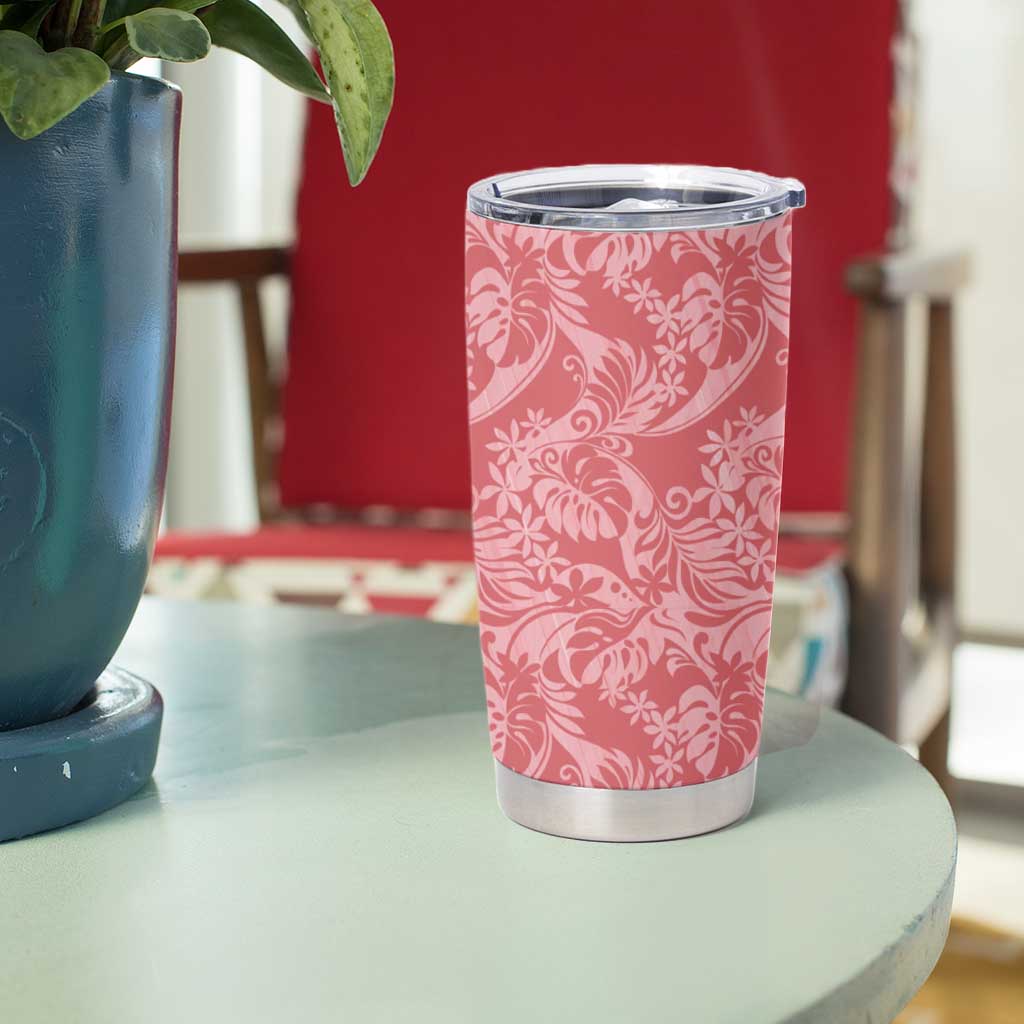 Tahiti Tarona Tiare Floral Tumbler Cup Monstera Palm Tropical Leaves LT01 - Polynesian Pride