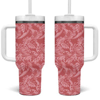 Tahiti Tarona Tiare Floral Tumbler With Handle Monstera Palm Tropical Leaves - Polynesian Pride