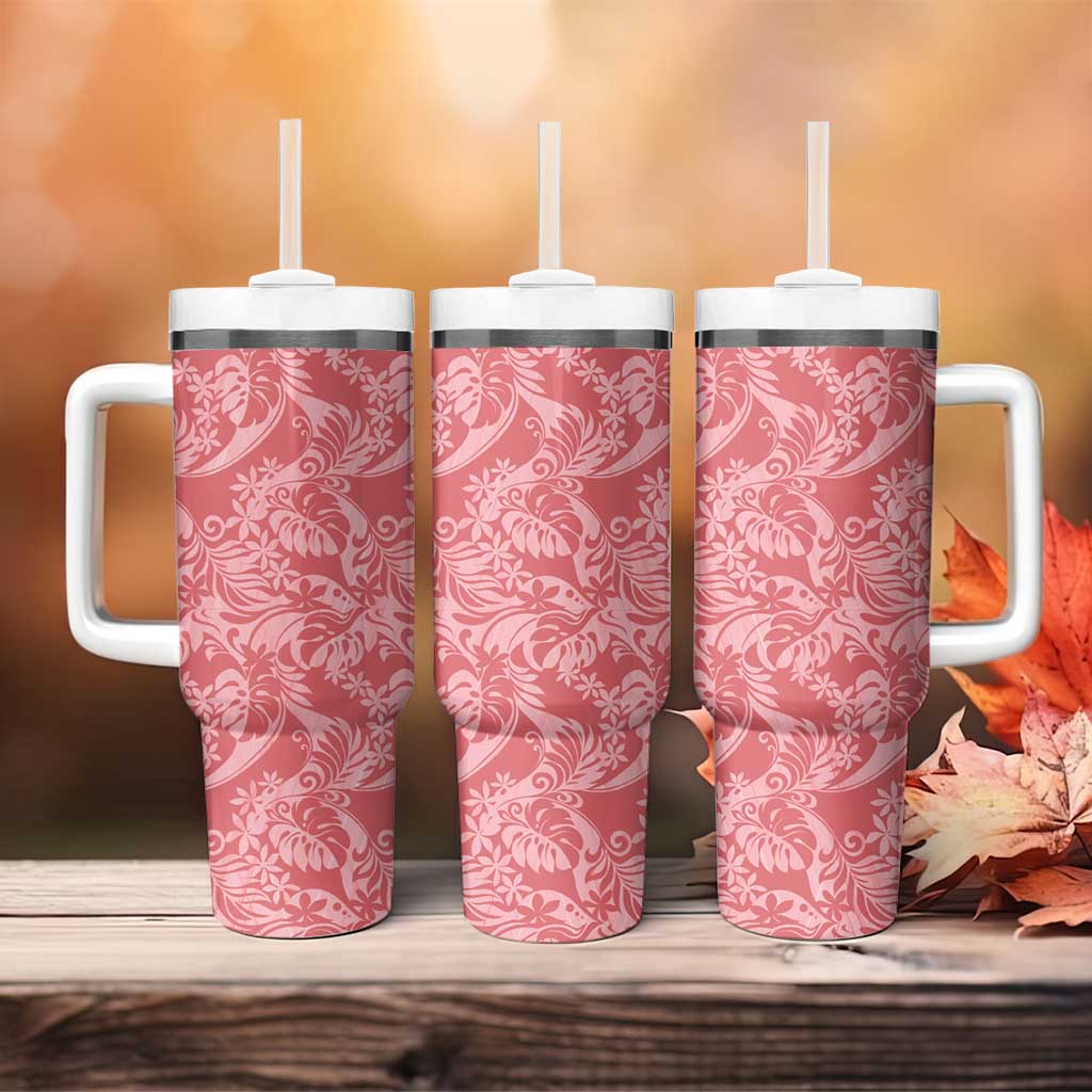 Tahiti Tarona Tiare Floral Tumbler With Handle Monstera Palm Tropical Leaves - Polynesian Pride