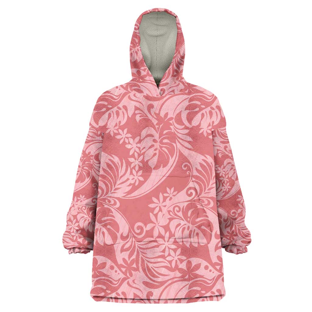 Tahiti Tarona Tiare Floral Wearable Blanket Hoodie Monstera Palm Tropical Leaves LT01 One Size Pink - Polynesian Pride