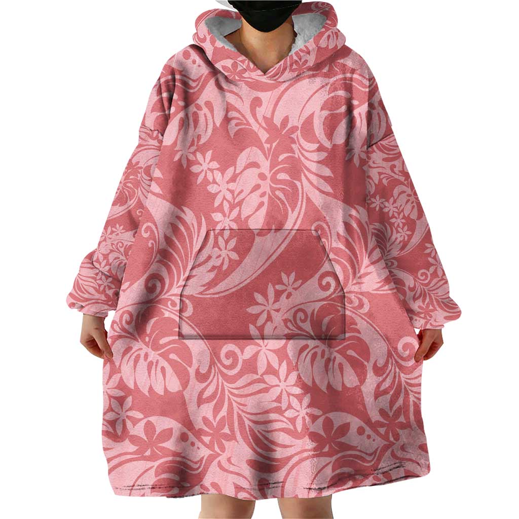 Tahiti Tarona Tiare Floral Wearable Blanket Hoodie Monstera Palm Tropical Leaves LT01 - Polynesian Pride