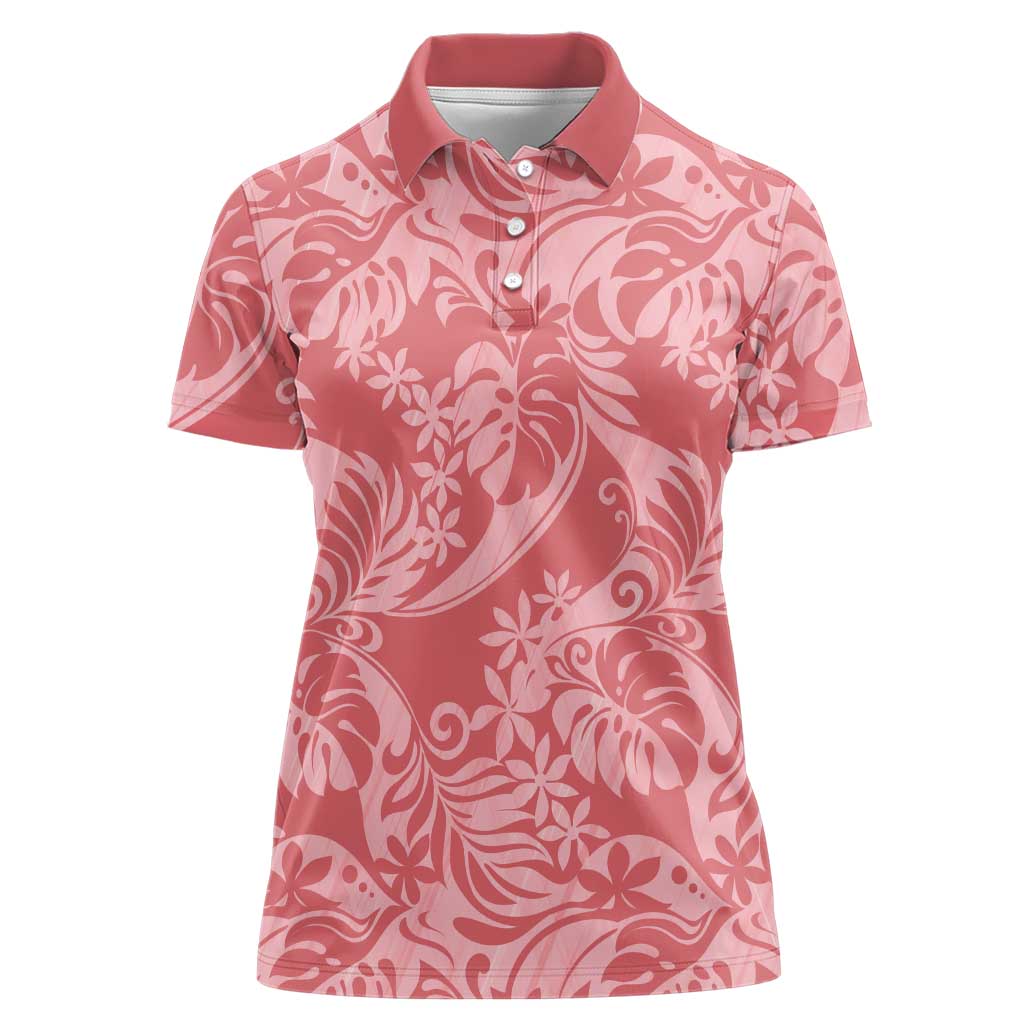Tahiti Tarona Tiare Floral Women Polo Shirt Monstera Palm Tropical Leaves LT01 Female Pink - Polynesian Pride