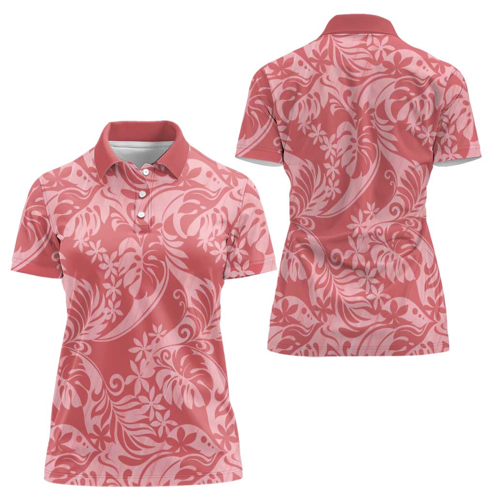 Tahiti Tarona Tiare Floral Women Polo Shirt Monstera Palm Tropical Leaves LT01 - Polynesian Pride