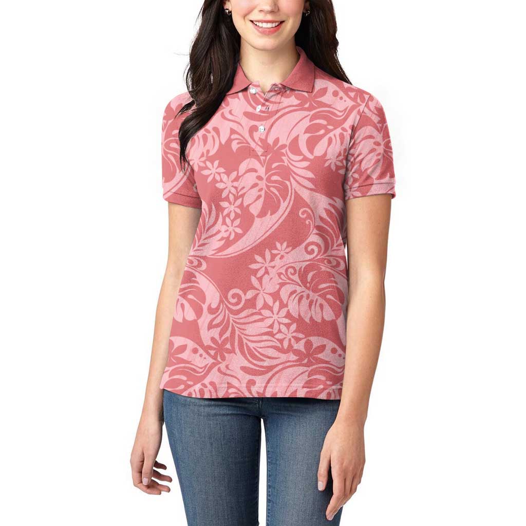 Tahiti Tarona Tiare Floral Women Polo Shirt Monstera Palm Tropical Leaves LT01 - Polynesian Pride
