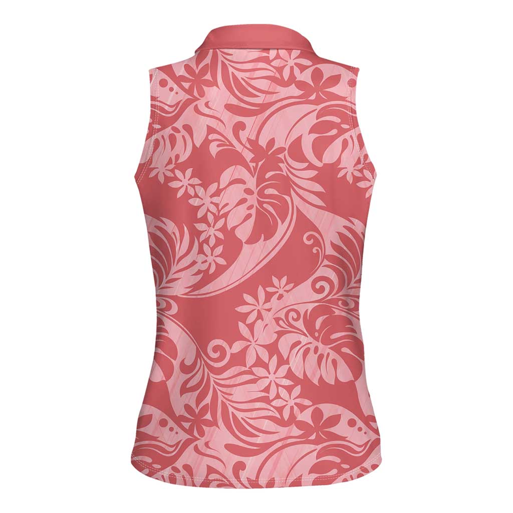 Tahiti Tarona Tiare Floral Women Sleeveless Polo Shirt Monstera Palm Tropical Leaves LT01 - Polynesian Pride