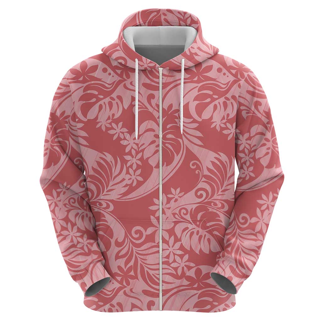 Tahiti Tarona Tiare Floral Zip Hoodie Monstera Palm Tropical Leaves LT01 - Polynesian Pride