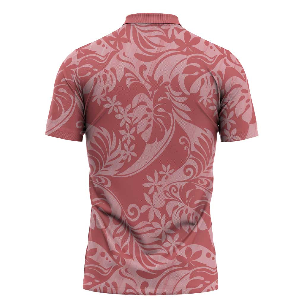 Tahiti Tarona Tiare Floral Zipper Polo Shirt Monstera Palm Tropical Leaves LT01 - Polynesian Pride