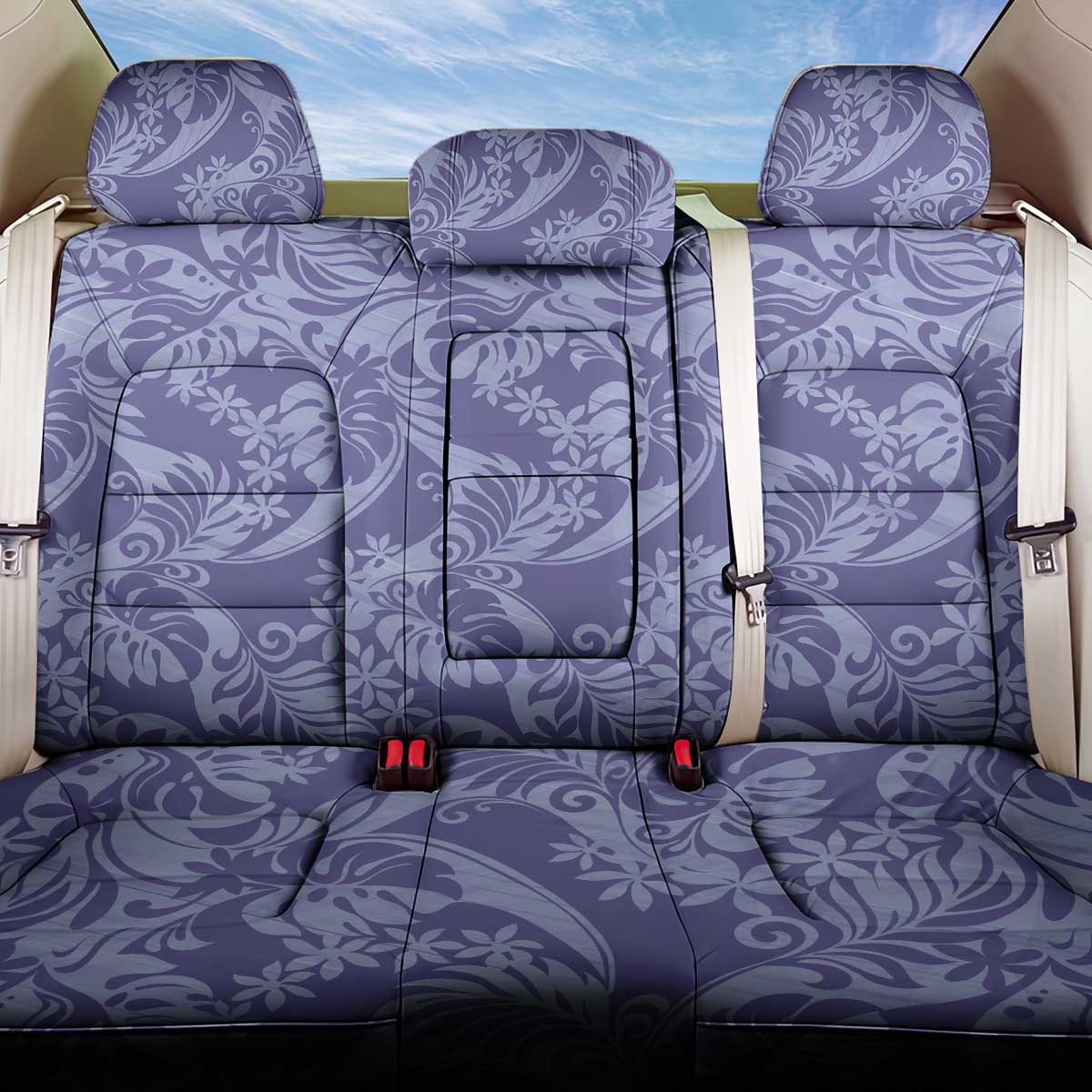 Tahiti Vareau Tiare Floral Back Car Seat Cover Monstera Palm Tropical Leaves LT01 One Size Purple - Polynesian Pride