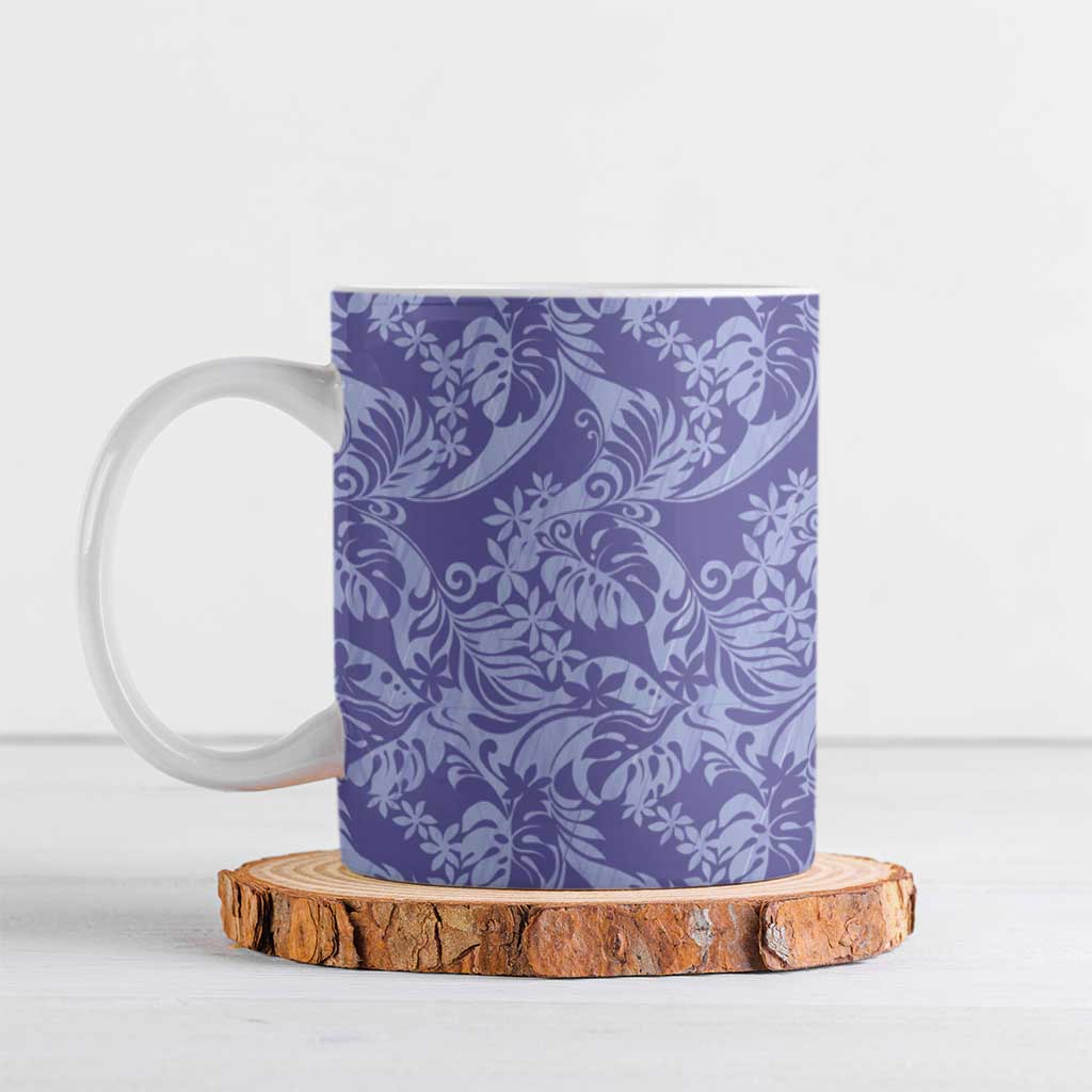 Tahiti Vareau Tiare Floral Ceramic Mug Monstera Palm Tropical Leaves LT01 Purple - Polynesian Pride
