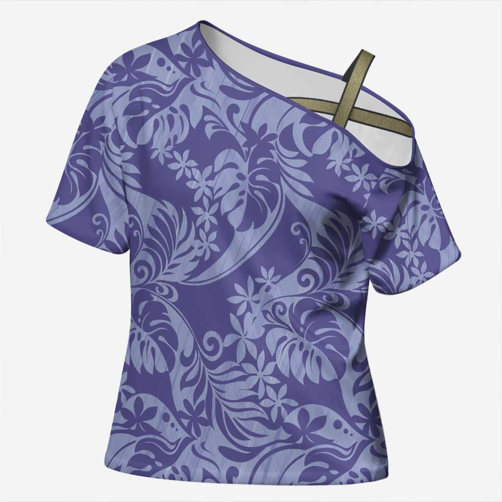 Tahiti Vareau Tiare Floral Cross Shoulder Shirt Monstera Palm Tropical Leaves LT01 Female Purple - Polynesian Pride
