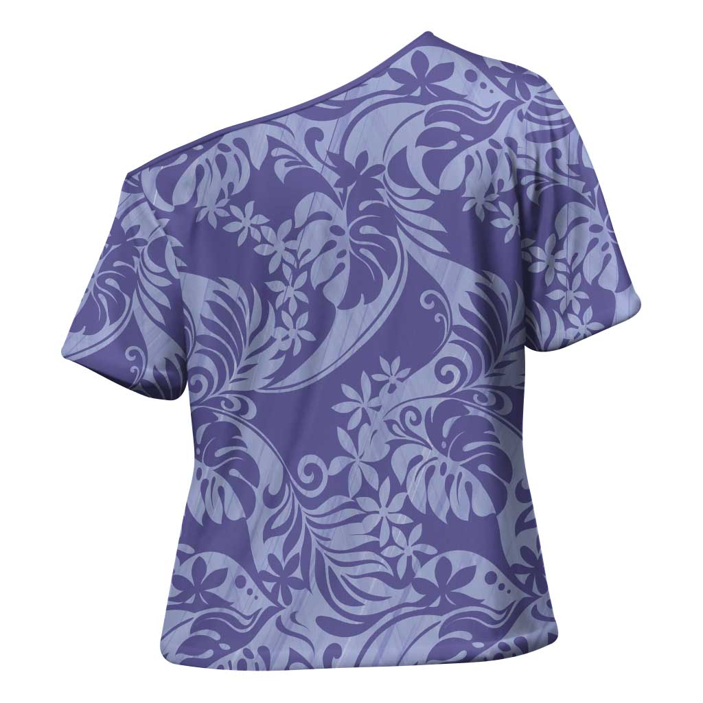 Tahiti Vareau Tiare Floral Cross Shoulder Shirt Monstera Palm Tropical Leaves LT01 - Polynesian Pride