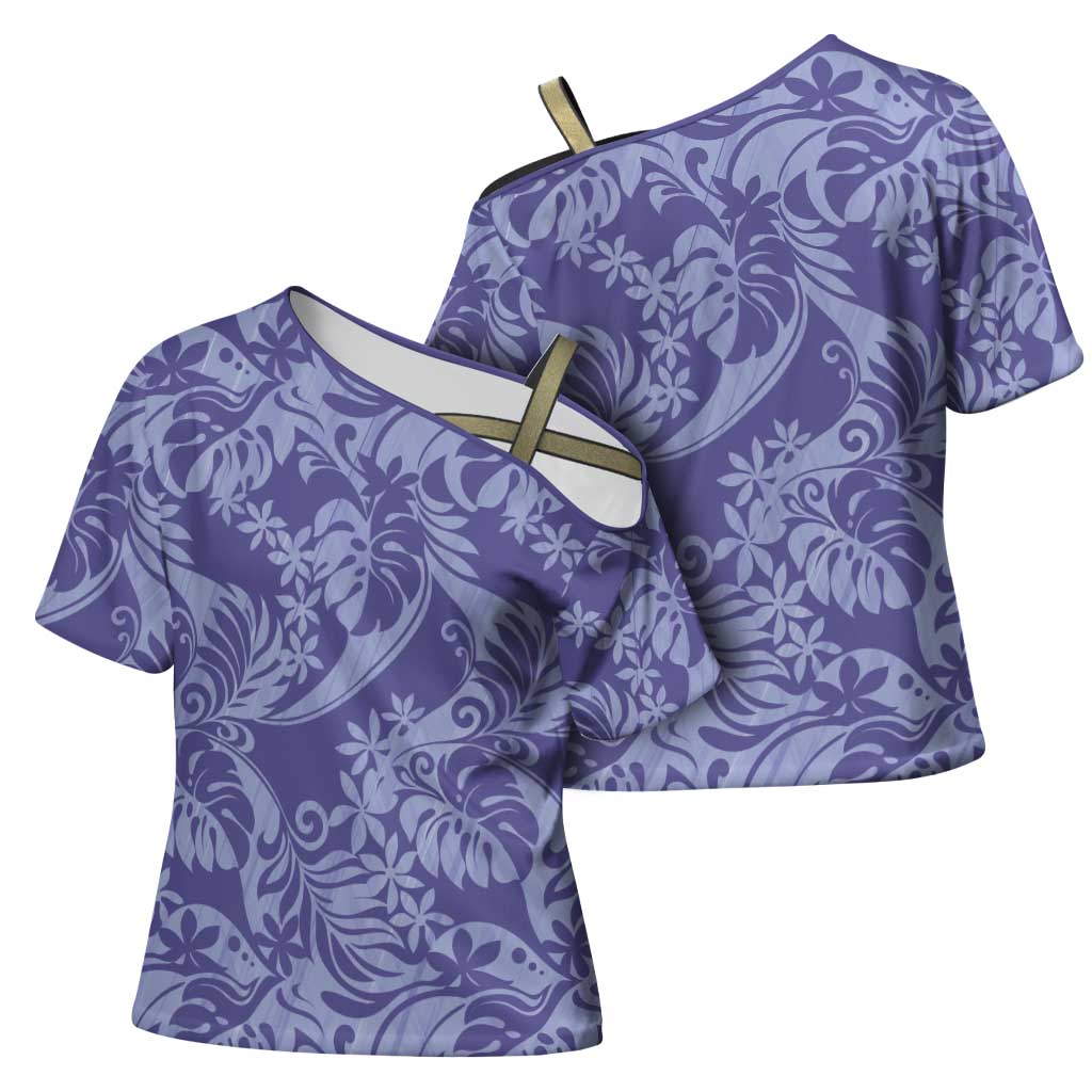 Tahiti Vareau Tiare Floral Cross Shoulder Shirt Monstera Palm Tropical Leaves LT01 - Polynesian Pride