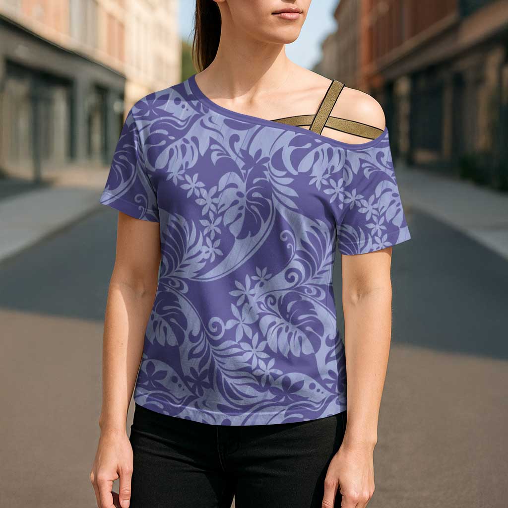 Tahiti Vareau Tiare Floral Cross Shoulder Shirt Monstera Palm Tropical Leaves LT01 - Polynesian Pride