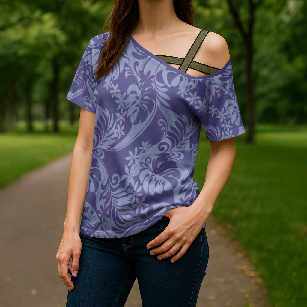 Tahiti Vareau Tiare Floral Cross Shoulder Shirt Monstera Palm Tropical Leaves LT01 - Polynesian Pride