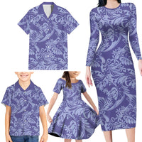 Tahiti Vareau Tiare Floral Family Matching Long Sleeve Bodycon Dress and Hawaiian Shirt Monstera Palm Tropical Leaves LT01 - Polynesian Pride