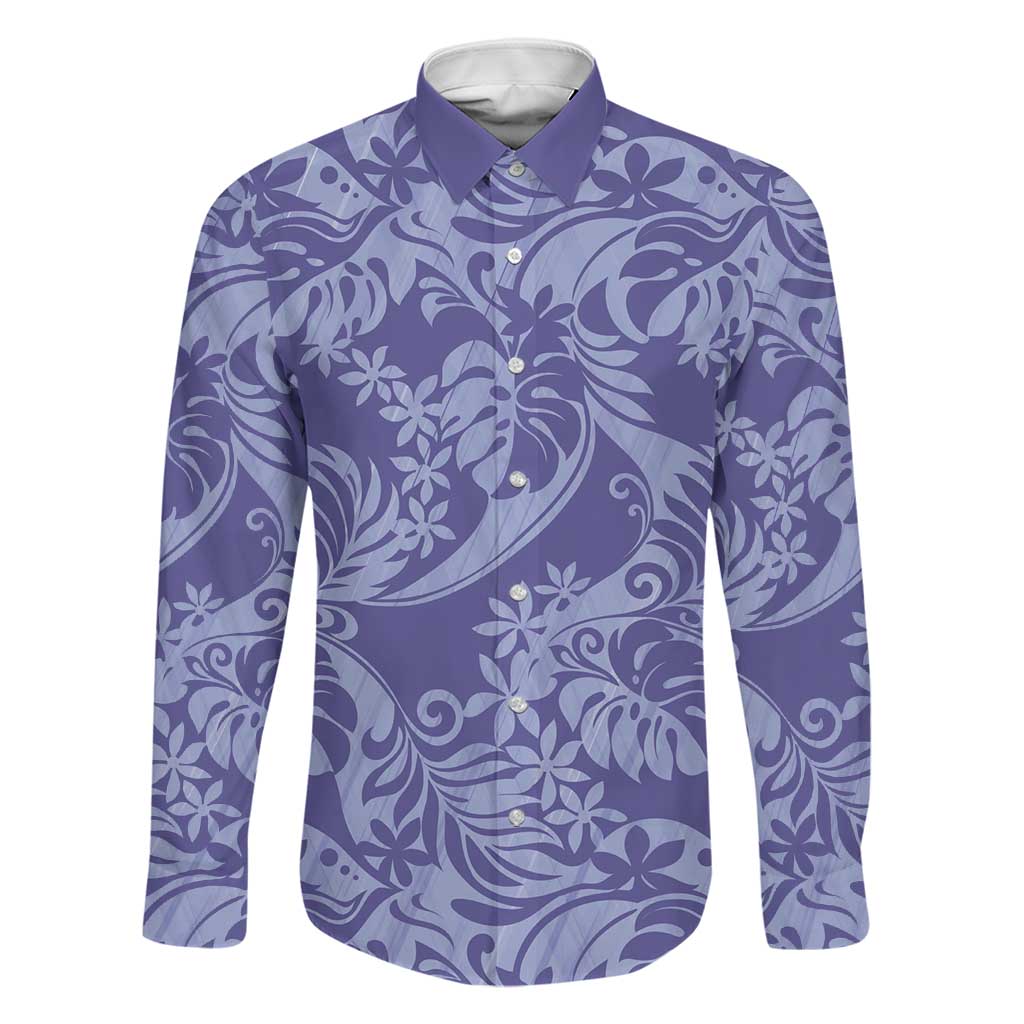Tahiti Vareau Tiare Floral Family Matching Mermaid Dress and Hawaiian Shirt Monstera Palm Tropical Leaves LT01 Dad's Shirt - Long Sleeve Purple - Polynesian Pride
