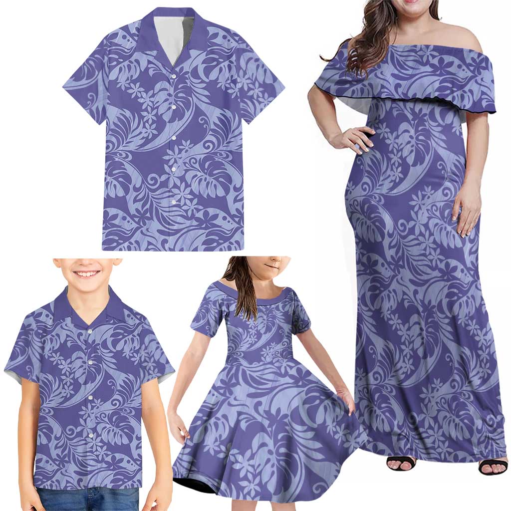Tahiti Vareau Tiare Floral Family Matching Off Shoulder Maxi Dress and Hawaiian Shirt Monstera Palm Tropical Leaves LT01 - Polynesian Pride