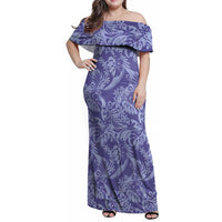 Tahiti Vareau Tiare Floral Family Matching Off Shoulder Maxi Dress and Hawaiian Shirt Monstera Palm Tropical Leaves LT01 Mom's Dress Purple - Polynesian Pride