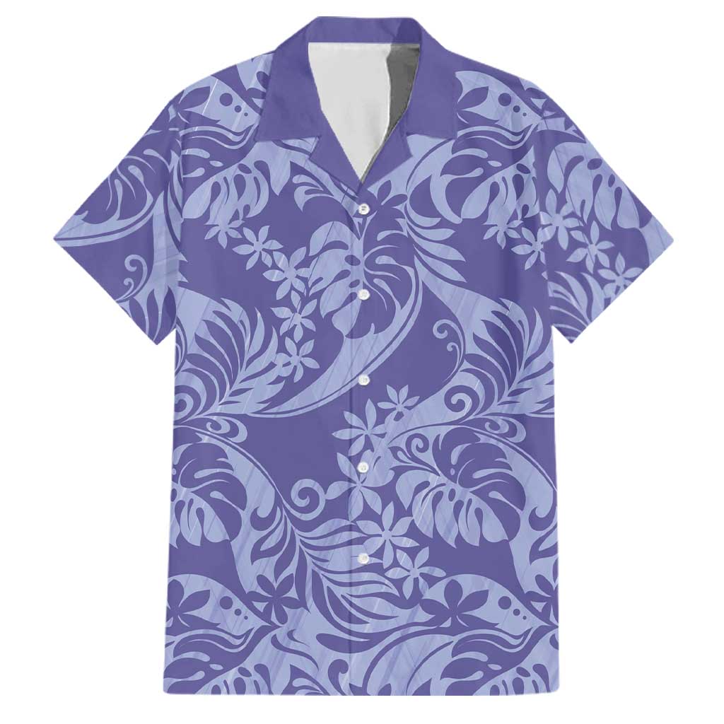 Tahiti Vareau Tiare Floral Family Matching Puletasi and Hawaiian Shirt Monstera Palm Tropical Leaves LT01 Dad's Shirt - Short Sleeve Purple - Polynesian Pride