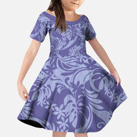 Tahiti Vareau Tiare Floral Family Matching Summer Maxi Dress and Hawaiian Shirt Monstera Palm Tropical Leaves LT01 Daughter's Dress Purple - Polynesian Pride
