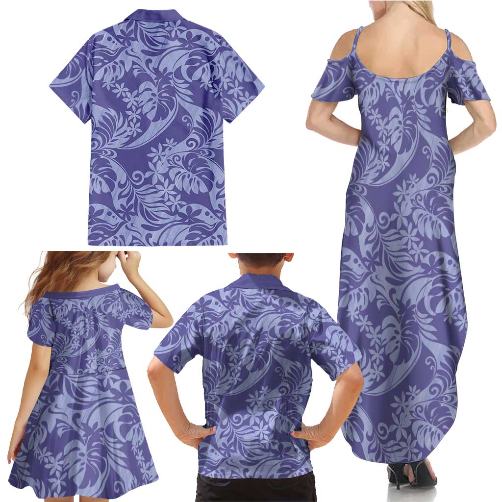 Tahiti Vareau Tiare Floral Family Matching Summer Maxi Dress and Hawaiian Shirt Monstera Palm Tropical Leaves LT01 - Polynesian Pride