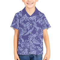Tahiti Vareau Tiare Floral Family Matching Summer Maxi Dress and Hawaiian Shirt Monstera Palm Tropical Leaves LT01 Son's Shirt Purple - Polynesian Pride