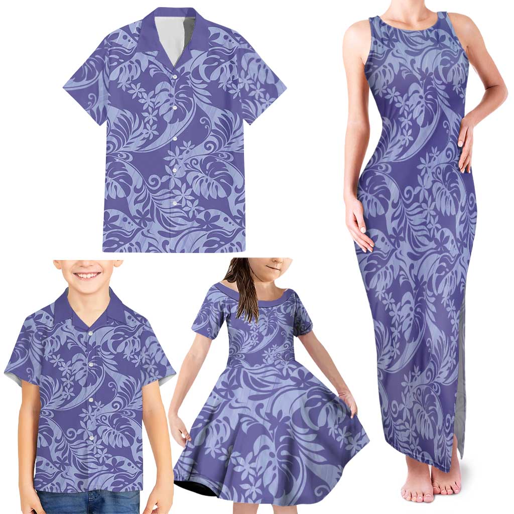 Tahiti Vareau Tiare Floral Family Matching Tank Maxi Dress and Hawaiian Shirt Monstera Palm Tropical Leaves - Polynesian Pride