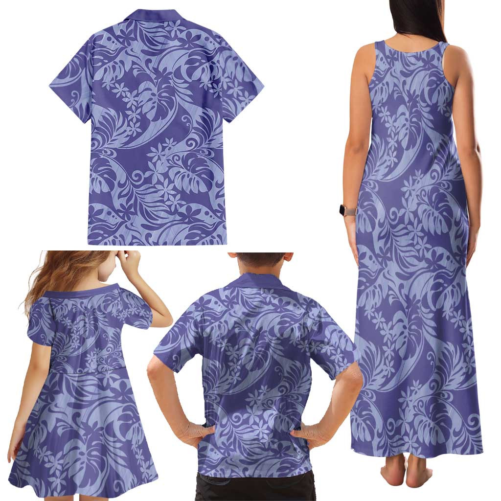 Tahiti Vareau Tiare Floral Family Matching Tank Maxi Dress and Hawaiian Shirt Monstera Palm Tropical Leaves LT01 - Polynesian Pride